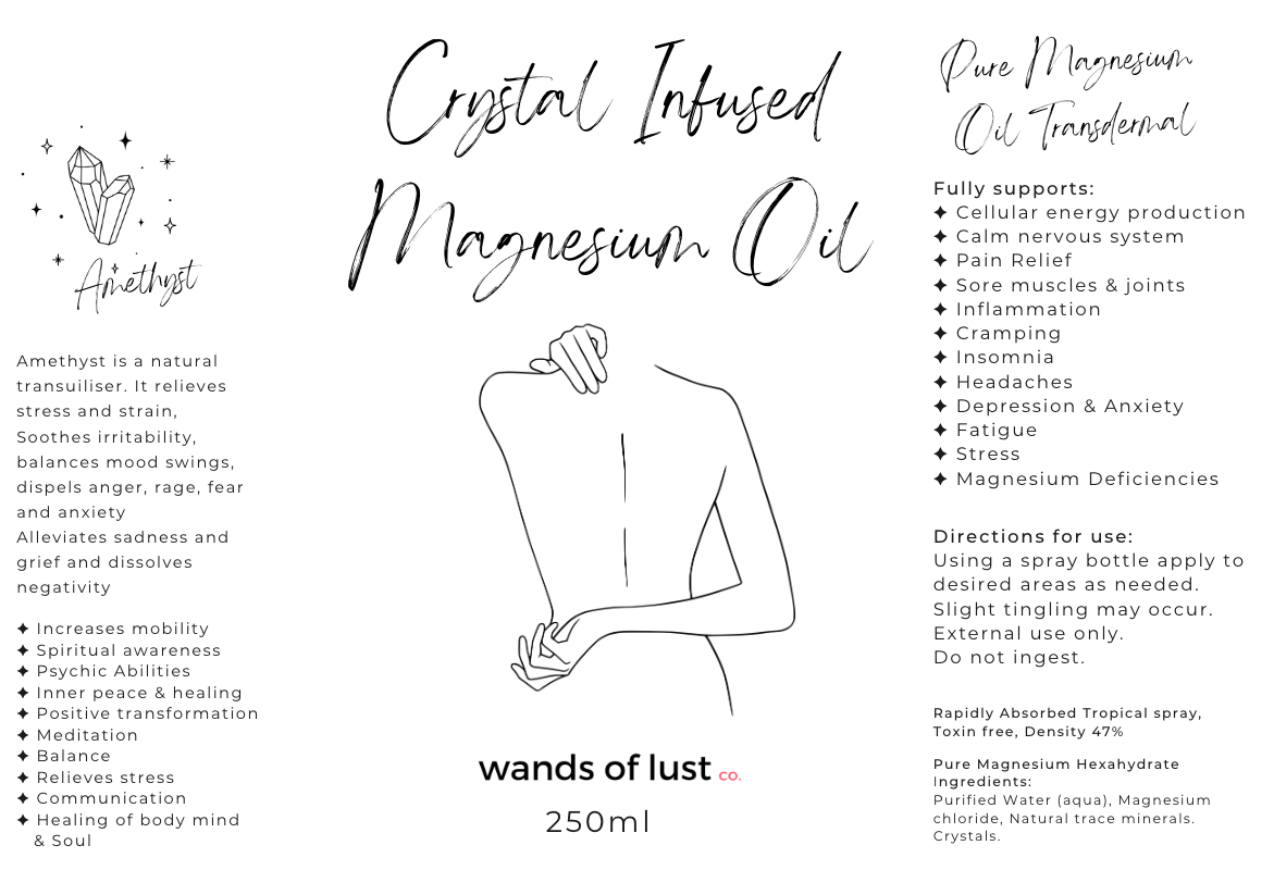 Magnesium oil ~ Crystal infused 💎 50ml Travel size - Wands of Lust Co