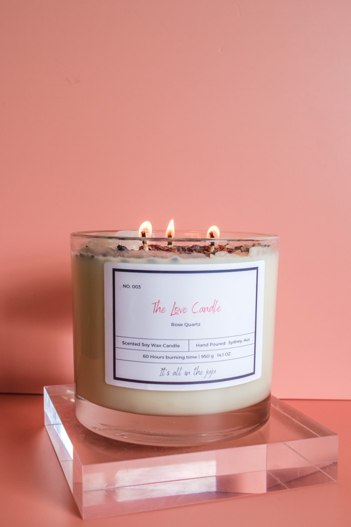 Crystal & Botanical Scented Candle Rose Quartz ~ Balance the physical heart with lov - Wands of Lust Co