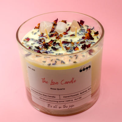 Crystal & Botanical Scented Candle Rose Quartz ~ Balance the physical heart with lov - Wands of Lust Co