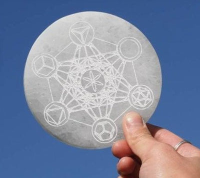 Selenite Round Engraved Plate - Wands of Lust Co