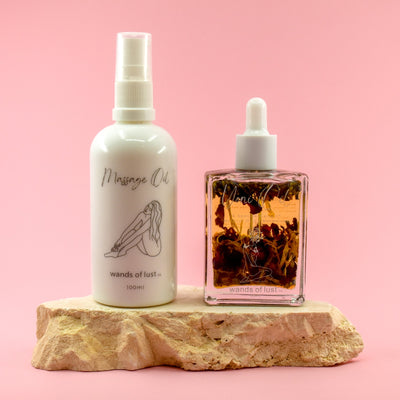 Ultimate Bundle Pack Natural Yoni Oil + 100ml Massage Oil + Crystal infused Magnesium oil - Wands of Lust Co